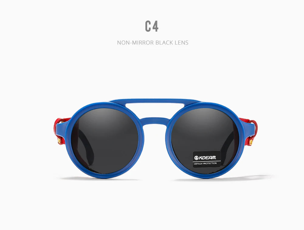 KDEAM Ochelari de soare rotunzi vintage pentru bărbați și femei, din piele, cu design tip „shield” și punte dublă, model KD179