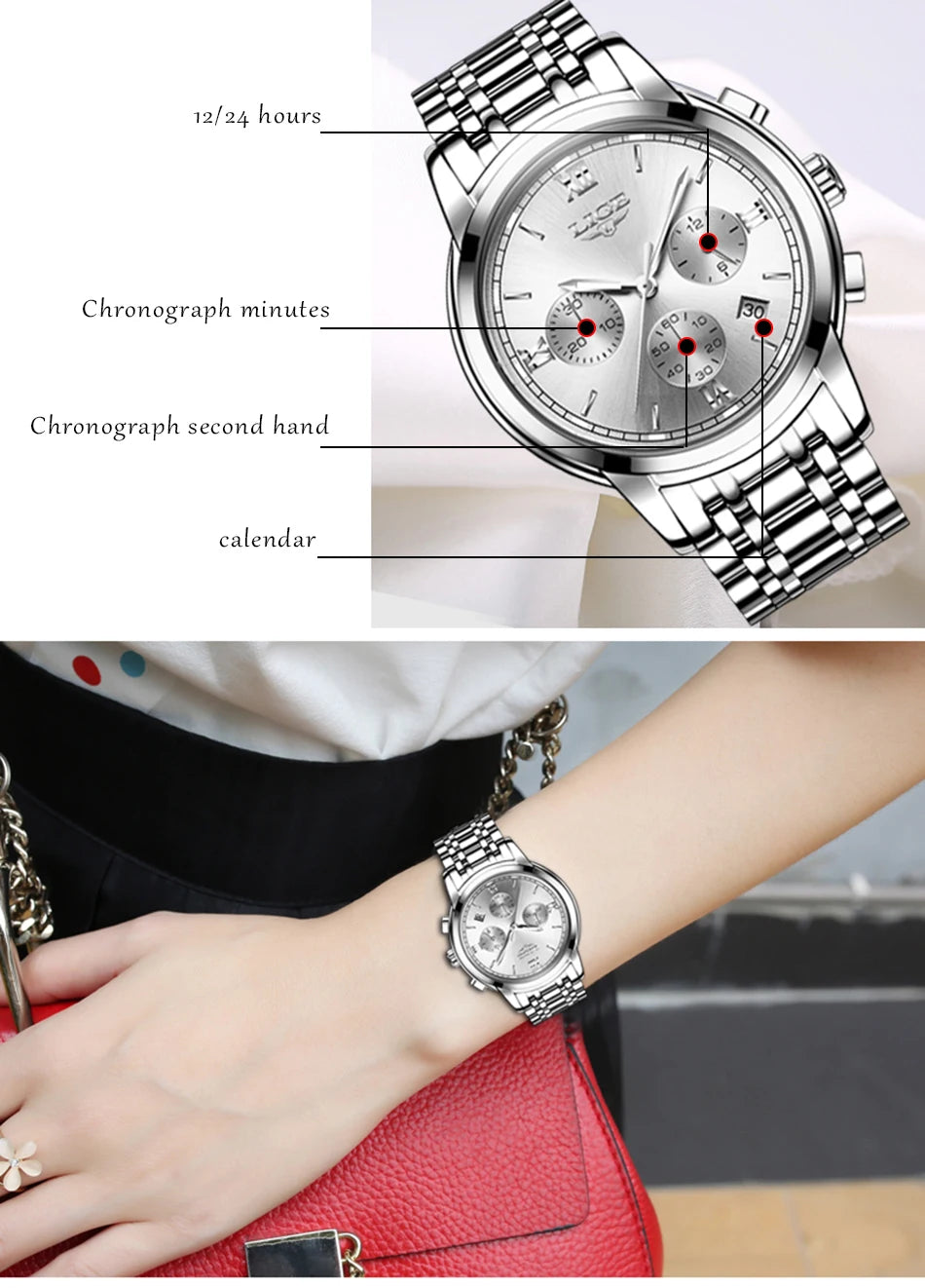 LIGE New Fashion Luxury Women Watch Waterproof Quartz Ladies Watches Business Steel Band Casual Bracelet Date Clock Wristwatches