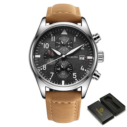 OCHSTIN Mens Watches Quartz Chronograph Men Watch Pilot Sport Male Fashion Wristwatch Top Brand Luxury Leather Waterproof Clock