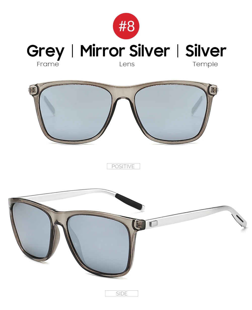 VIVIBEE Ochelari de soare polarizați de lux, pătrați, pentru bărbați, cu lentile oglindă albastre, clasici, unisex, la modă, pentru femei