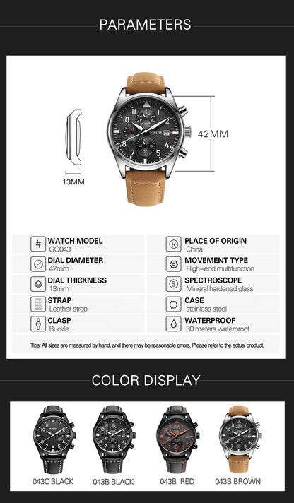 OCHSTIN Mens Watches Quartz Chronograph Men Watch Pilot Sport Male Fashion Wristwatch Top Brand Luxury Leather Waterproof Clock