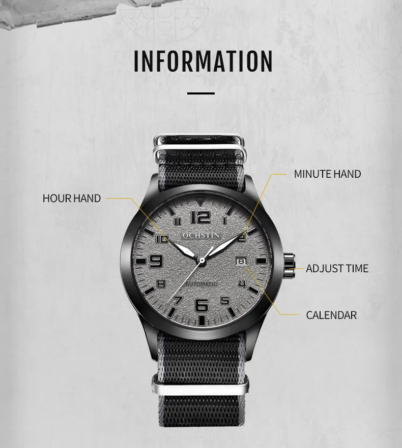 OCHSTIN Men Automatic Mechanical Watch Luxury Casual Dress Military Outdoor Sports Army Mens Wristwatches Waterproof Male Clock