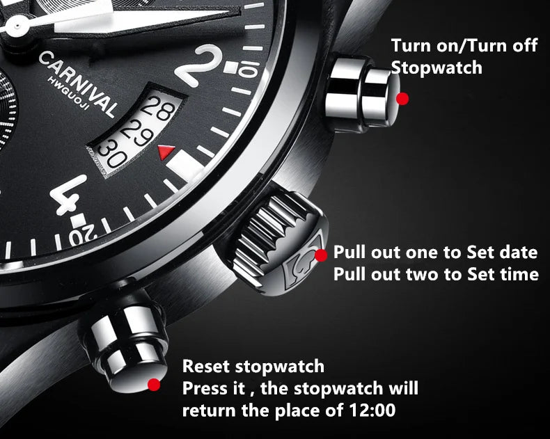 Chronograph luminous military running sport full steel men stopwatch genuine leather strap luxury brand watches sapphire reloj