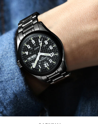 Orologio da uomo CARNIVAL Luxury Brand 8638 al quarzo, lancette luminose, impermeabile, in solido acciaio inossidabile