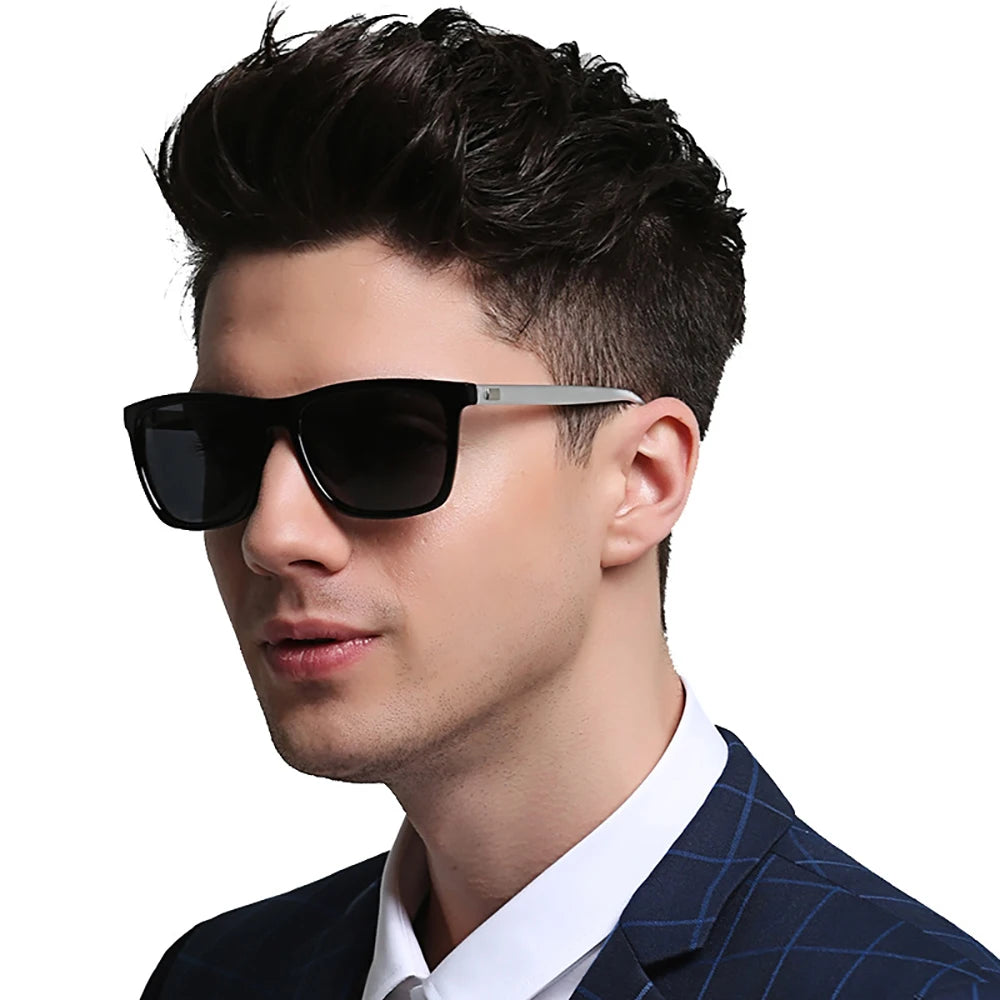 VIVIBEE Ochelari de soare polarizați de lux, pătrați, pentru bărbați, cu lentile oglindă albastre, clasici, unisex, la modă, pentru femei