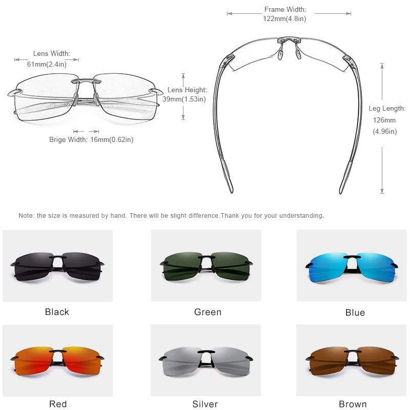 KINGSEVEN TR90 Ochelari de soare fără ramă pentru bărbați Ochelari de soare ultralegeri, pătrați, fără ramă, pentru femei, de marcă, cu lentile oglindă