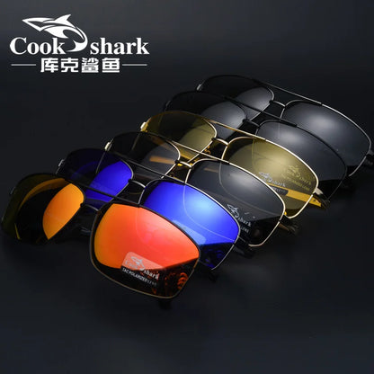 Cook Shark Ochelari de soare cu schimbare de culoare, model nou, pentru bărbați, cu polarizare Tidal, oglindă pentru șofer, ochelari de conducere cu vedere nocturnă