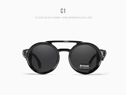 KDEAM Ochelari de soare rotunzi vintage pentru bărbați și femei, din piele, cu design tip „shield” și punte dublă, model KD179