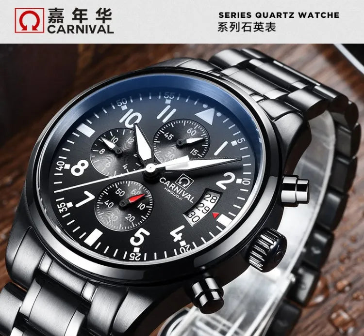 Chronograph luminous military running sport full steel men stopwatch genuine leather strap luxury brand watches sapphire reloj