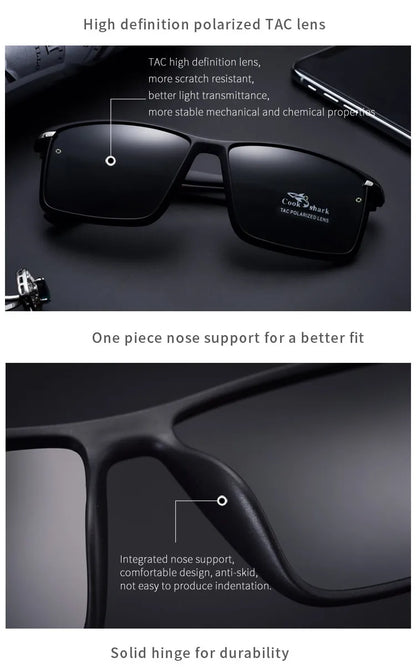 Ochelari de soare Cook Shark pentru bărbați, ochelari de soare polarizați, ochelari de condus, noi, cu protecție UV, ochelari de vedere pe timp de noapte pentru șoferi