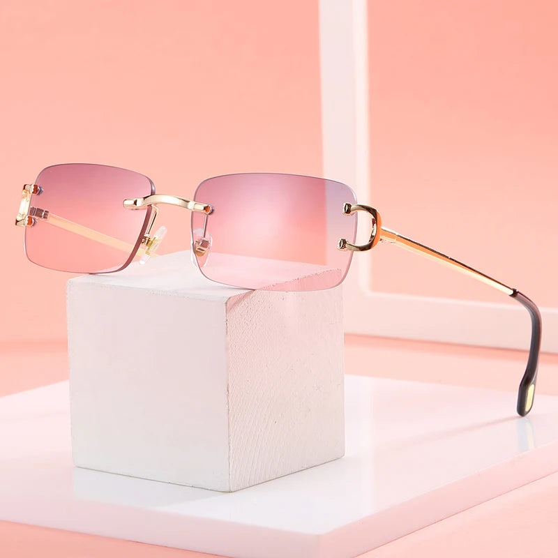 Ochelari de soare retro Kachawoo, dreptunghiulari, fără ramă, pentru bărbați și femei, UV400, mici, la modă, albastru, roz, auriu, metalici, cadouri de ziua de naștere