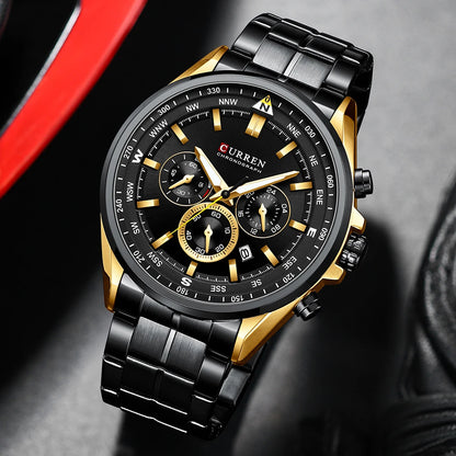 Herrenuhr CURREN – Trendige Uhr einer bekannten Marke, Luxusmodell, wasserdicht, aus Edelstahl, sportlicher Stil, Quarz-Chronograph