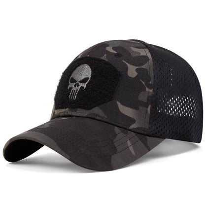 Unisex Skull Embroidered Baseball Caps Men Outdoor Breathable Mesh Tactics Mountaineering Peaked Hat Adjustable Snapback Caps
