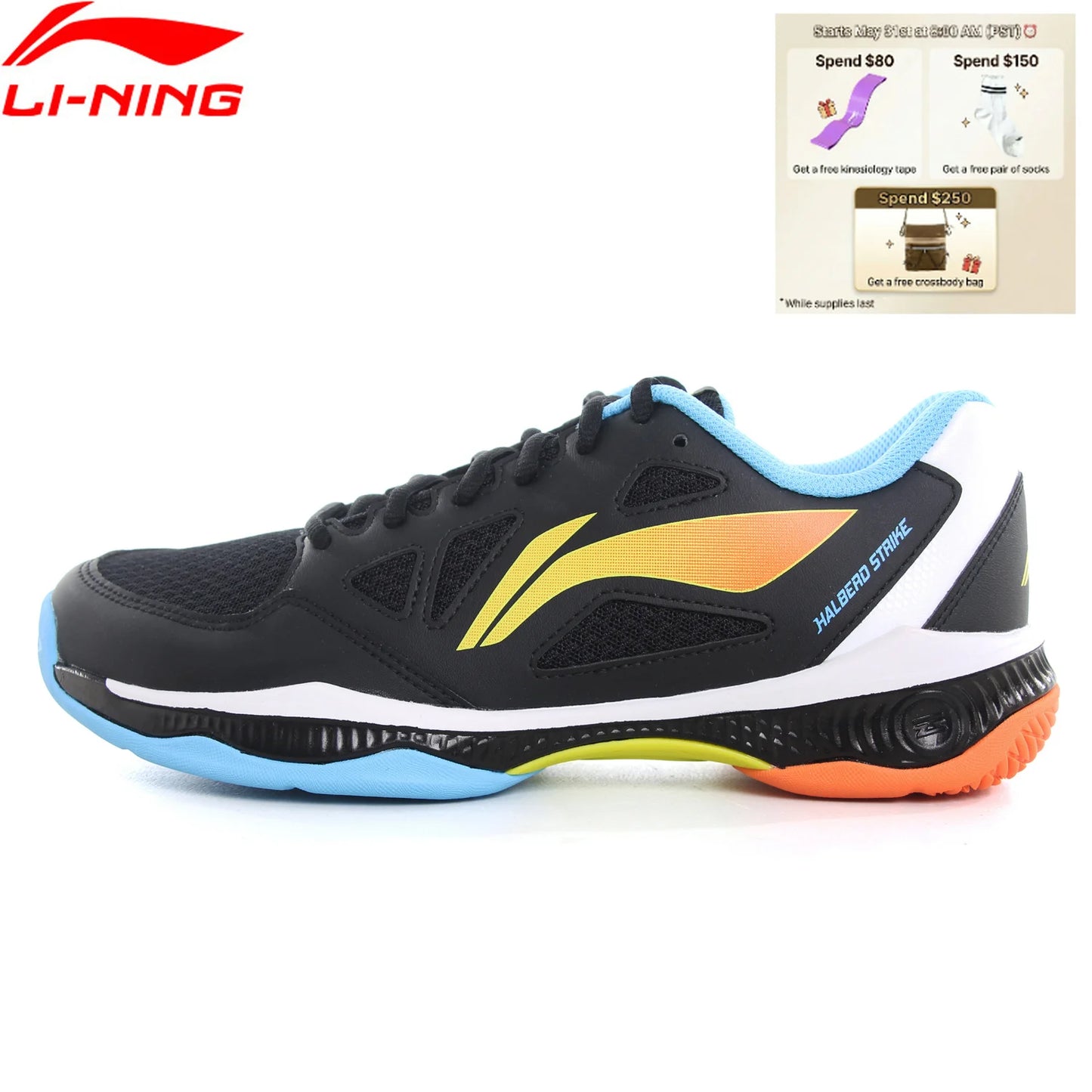 Li-Ning Unisex HALBERD STRIKE Badminton Shoes Breathable Comfortable Li-Ning Men Women Training Sneakers AYTV021