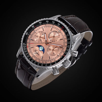 Sugess Chronograph Watch of Man ST1908 Swanneck Movement Mechanical Moonphase Wristwatches Waterproof Calendar Vintage New S468
