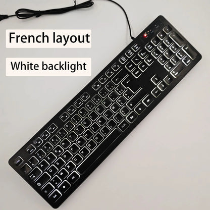 Teclado gaming de secretária com fios e retroiluminado, layout de teclado espanhol/francês (AZERTY)/russo/árabe/alemão, para computador de secretária e escritório