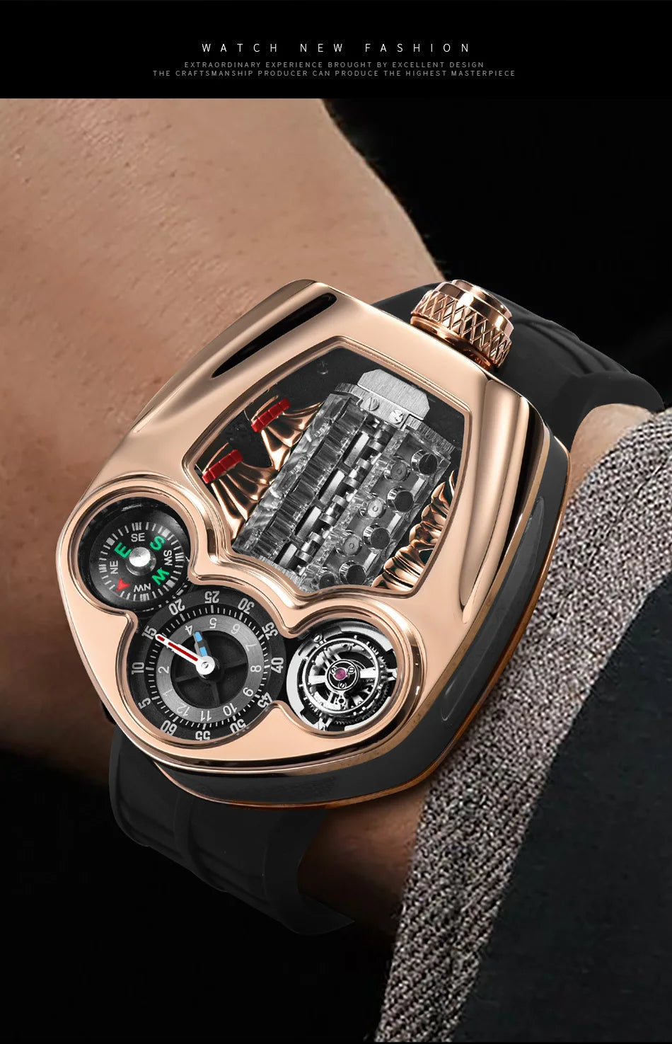 PINDU Design Engine Watches Men Top Brand Luxury Watch Compass Waterproof Quartz Wristwatch Festival Limited Watch + Gift Box
