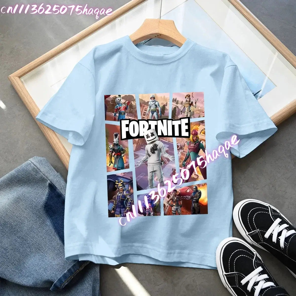 Camiseta azul de algodón para niños Fortress Night, manga corta, diseño kawaii de dibujos animados para niño y niña, ropa de verano, regalo