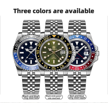 ADDIESDIVE Watch For Men Quartz GMT 20Bar Waterproof BGW9 Super Luminous 316L Stainless Steel Ceramic Bezel Watch