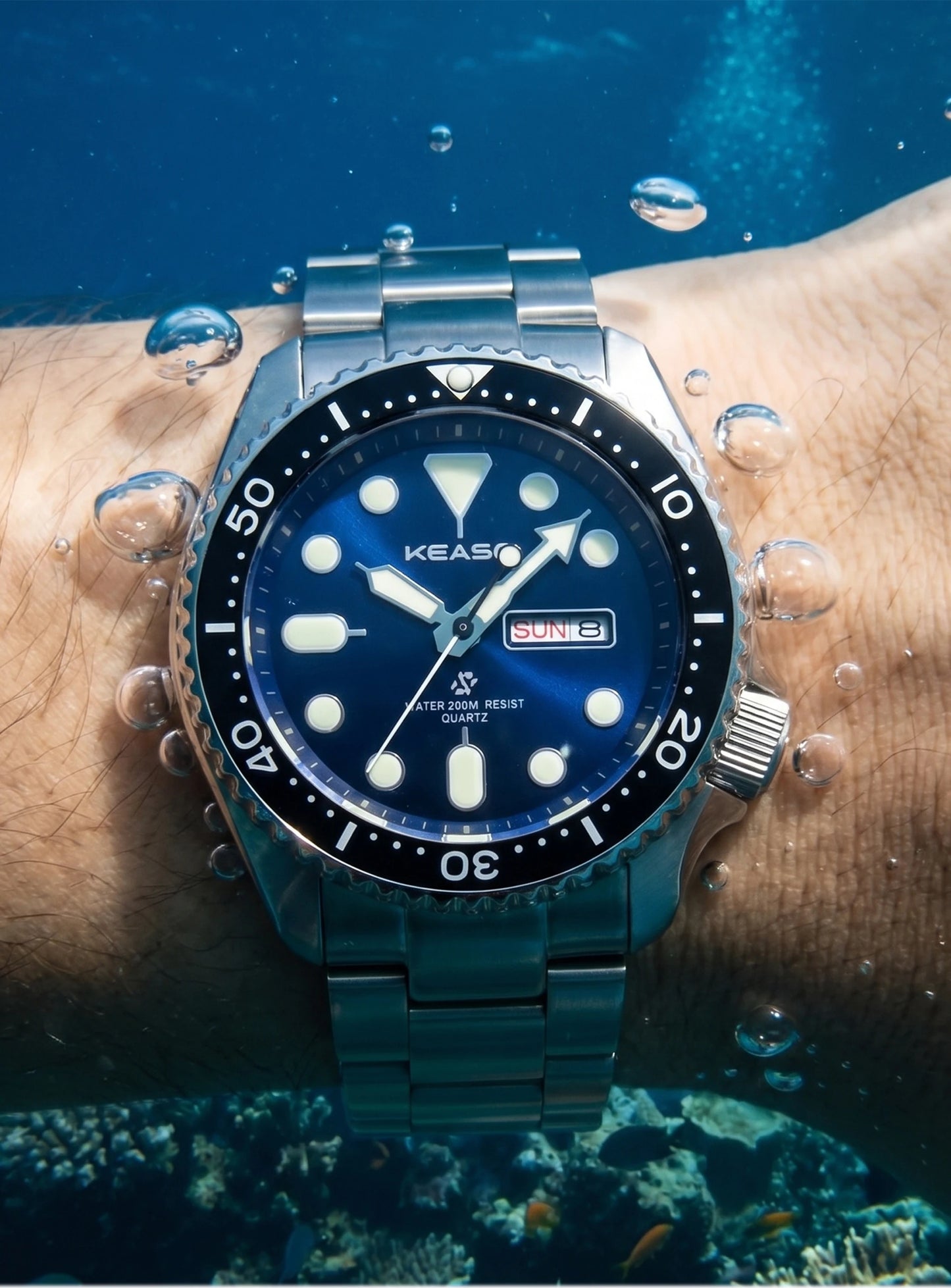 KEASO Top Men Dive Watch C3 Super Luminous 316L Solid Steel 20Bar Waterproof Sapphire Mirror MIYOTA 2035 Quartz Movement Watch