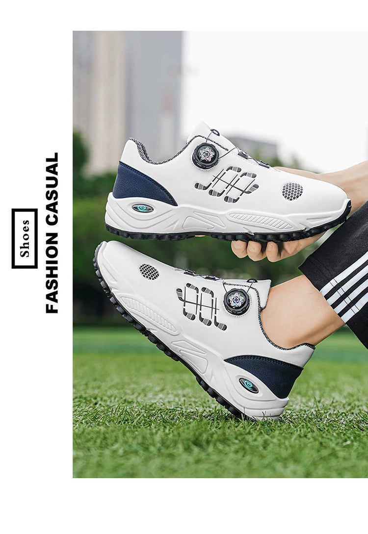 Professional Golf Shoes with Rotary Lock Buckle, Breathable, Shock-Absorbing, Non-Slip, Comfortable Support for Golf Course Swing Movements, Men's Casual Sports Shoes