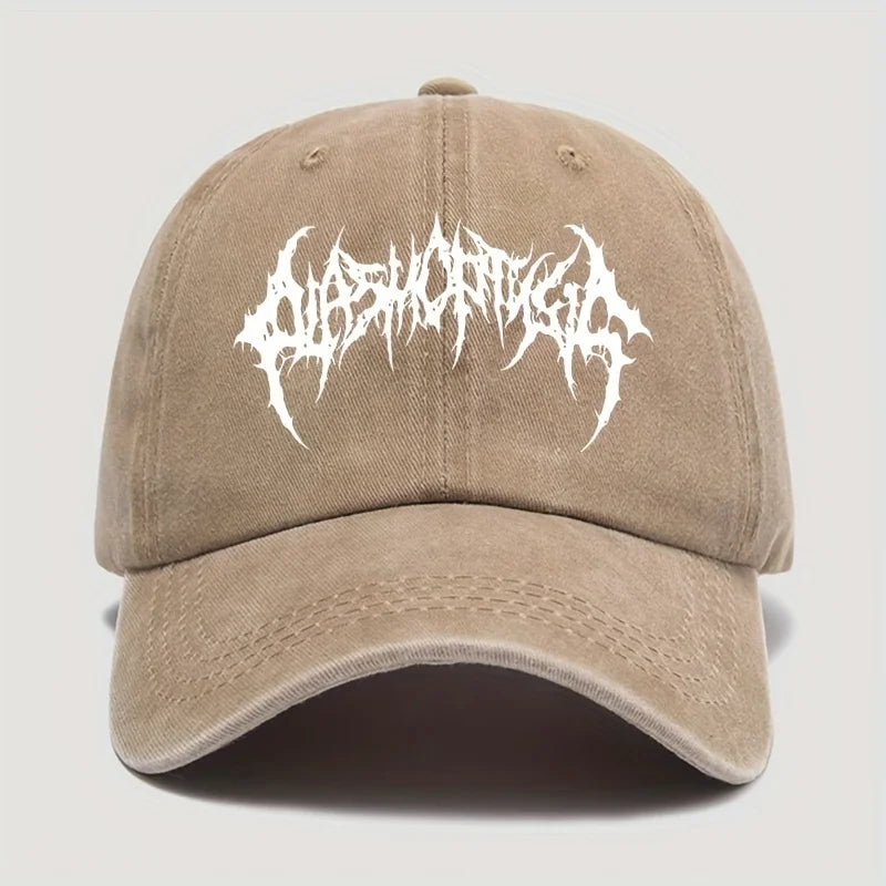 Retro style washed baseball cap with white print,men's and women's adjustable snap button for sun protection,casual outdoor wear