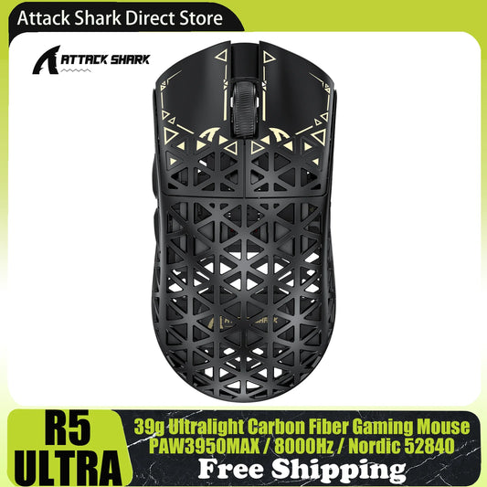 ATTACK SHARK R5 Ultra Carbon Fiber Wireless Gaming Mouse, PAW3950MAX Sensor, 42000 DPI, 8000Hz, Bluetooth & 2.4GHz RGB Gaming Mouse