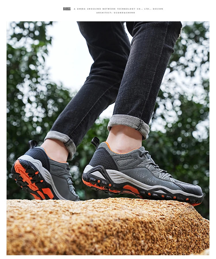 Sapatos de caminhada de marca para homem em malha respirável, calçado de viagem outdoor impermeável para caça e pesca, sapatos desportivos de montanha, todo-o-terreno e equitação