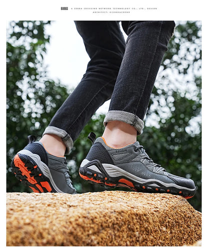 Sapatos de caminhada de marca para homem em malha respirável, calçado de viagem outdoor impermeável para caça e pesca, sapatos desportivos de montanha, todo-o-terreno e equitação