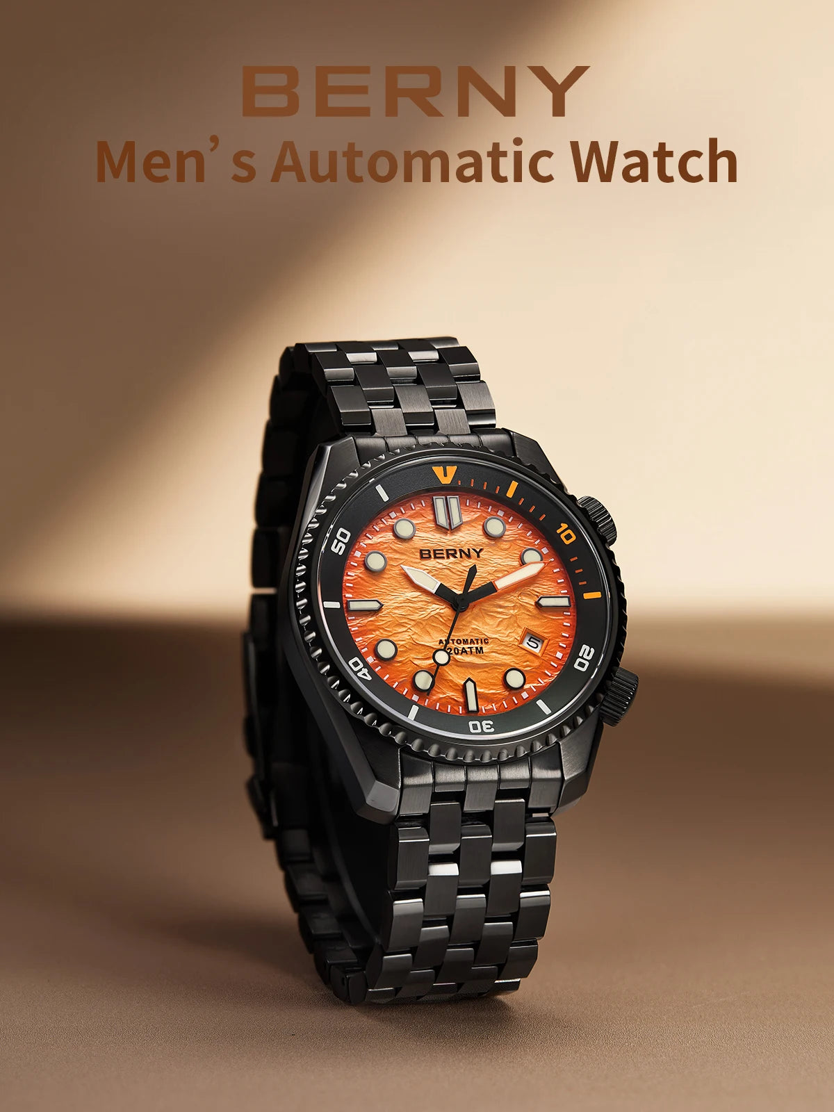 BERNY 20ATM Automatic Men's Watch Diver Sports Diving Watches Luxury Sapphire 316L Stainless Steel Mechanical Waterproof Watches