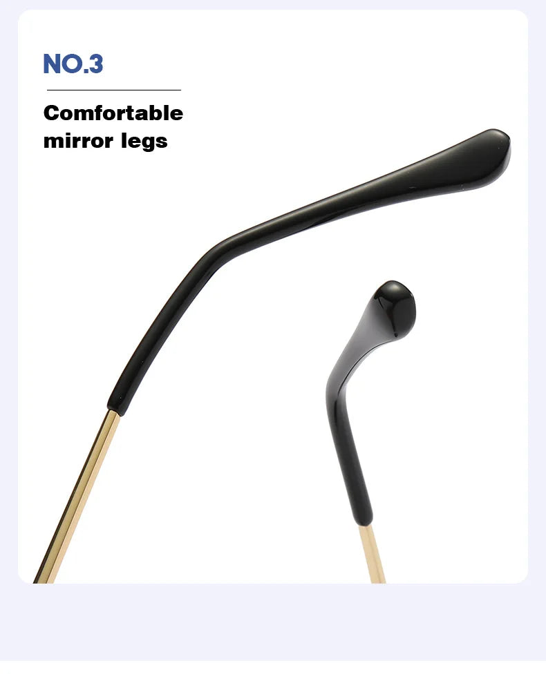 Ochelari de soare retro pentru femei, de marcă, de designer, fără ramă, ochelari de soare la modă, cu lentile tăiate neregulat, ochelari de vedere fără ramă pentru doamne