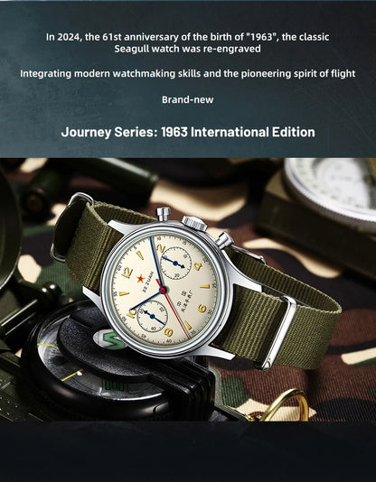 Seagull 1963 International Edition Orologio Meccanico da Uomo da Pilota ST1901 Cronografo Retrò da Polso Aviazione Air Force Nuovo