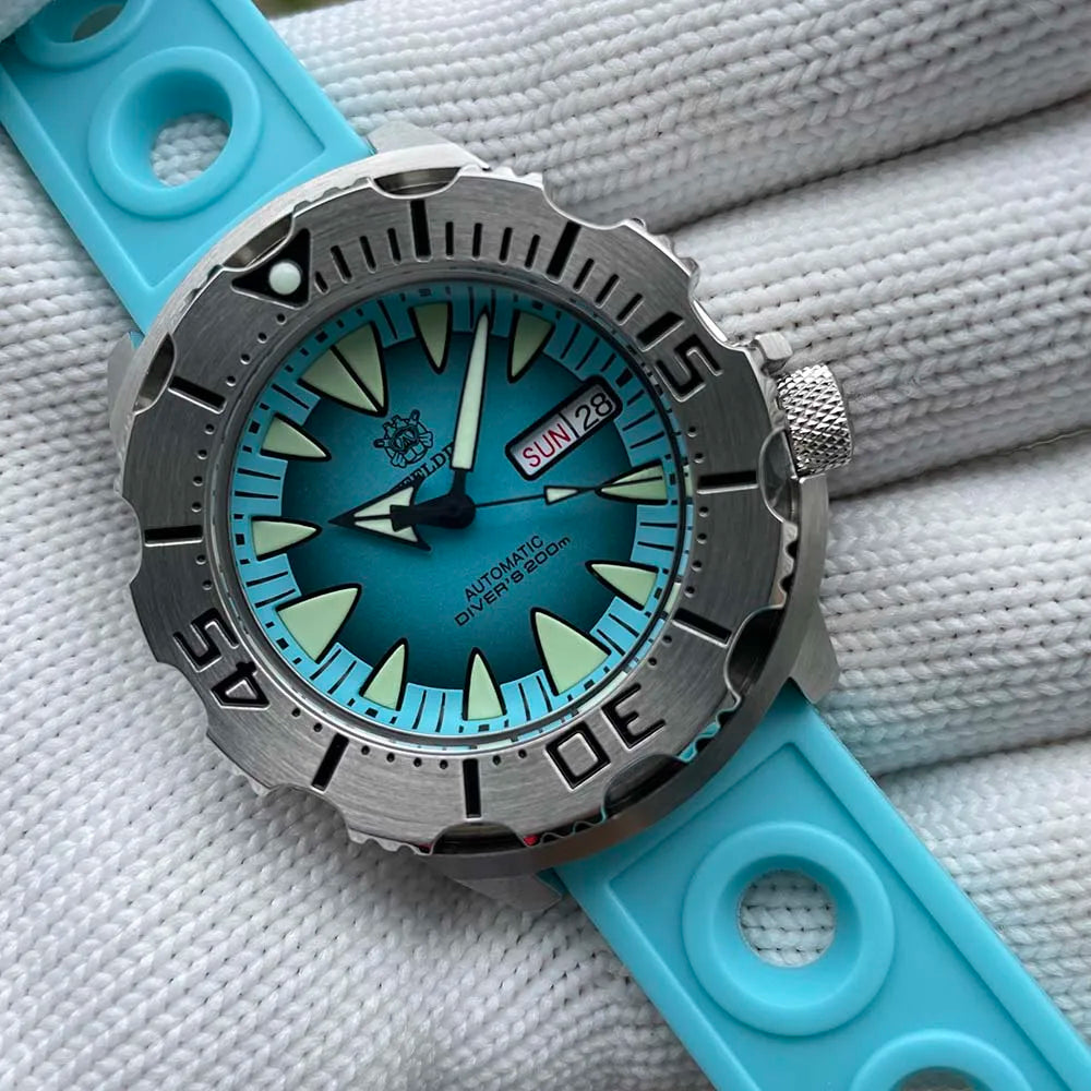 STEELDIVE SD1984 New Arrival 42.2MM M onster 200M Waterproof NH36 Day Function Sapphire Glass Automatic Movement Steel Bracelet