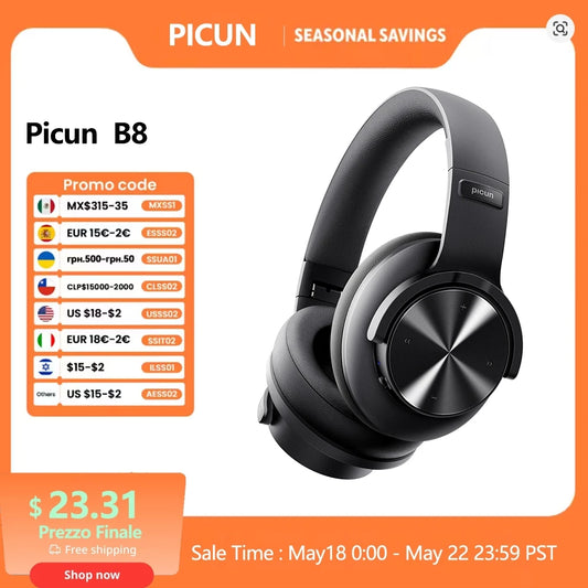 Picun B8 Wireless Bluetooth Headphones – 120H Playtime, Bluetooth 5.3, Low Latency Gaming Headset with Microphone & Deep Bass Sound