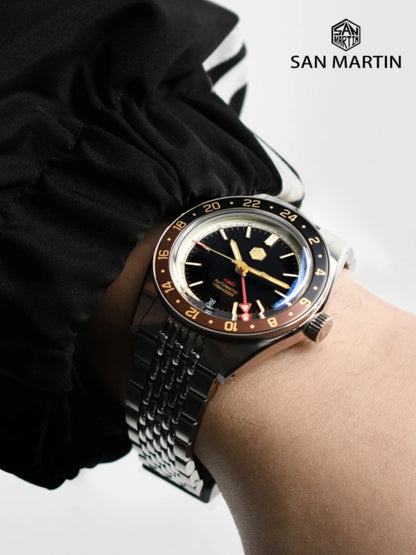 San Martin 39.5mm Limited Edition Full Lume Dial Automatic Mens Watch NH34 GMT 6H Date 10Bar Luxury Kol Saati SN0116W