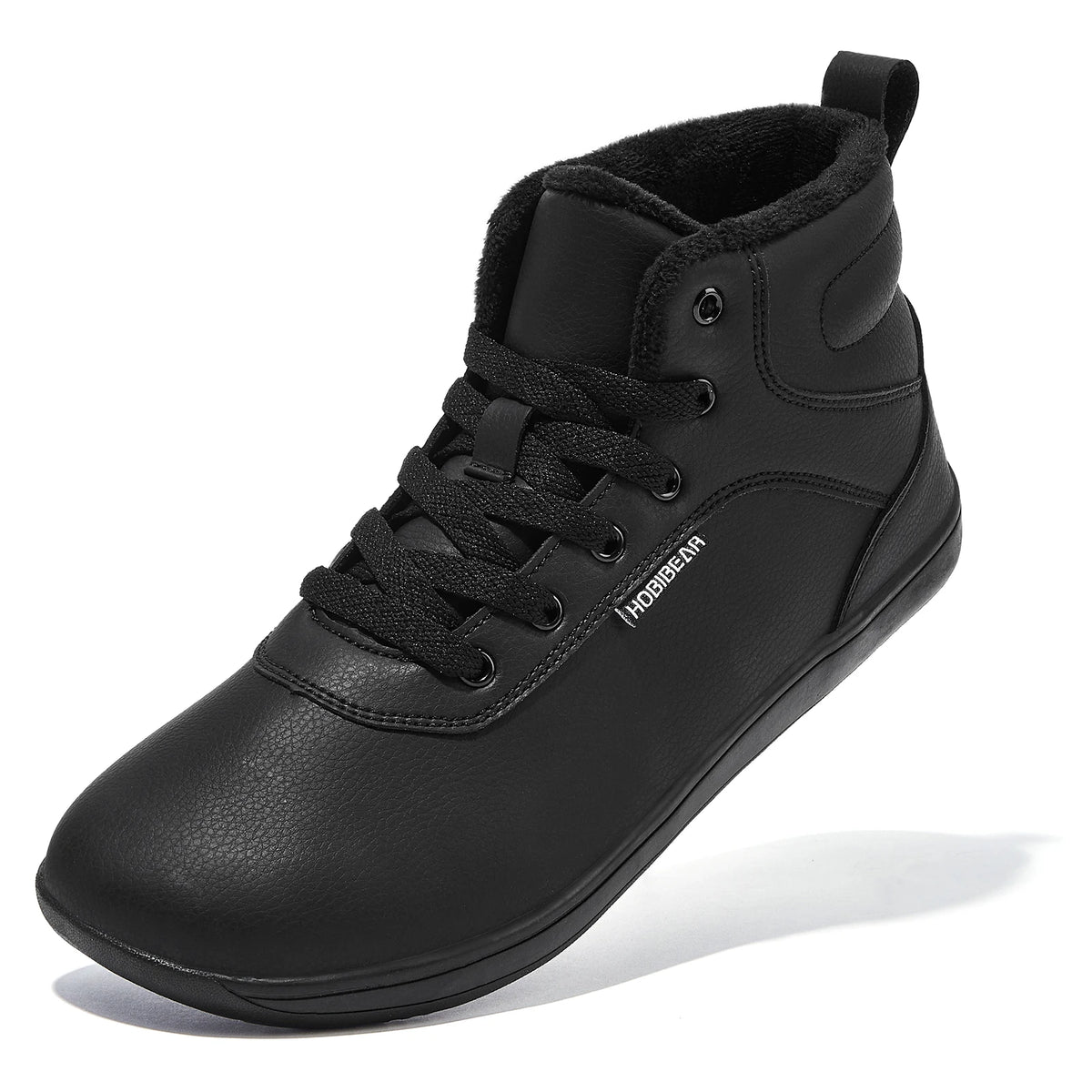 HOBIBEAR Unisex-Barfußschuhe für den Winter, Damen und Herren, breite Zehenkappe, mit Kunstfell gefüttert, Knöchel-Sneaker, Schnürschuhe aus Kunstleder