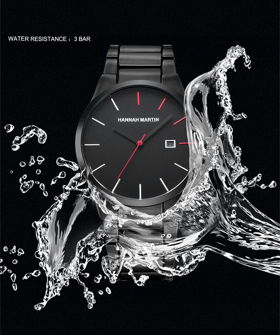 „Hannah Martin“ vyriškas laikrodis, nerūdijančio plieno korpusas, kvarcinis mechanizmas, 41 mm ciferblatas, verslo stiliaus, su kalendoriaus rodymu (imitacija)