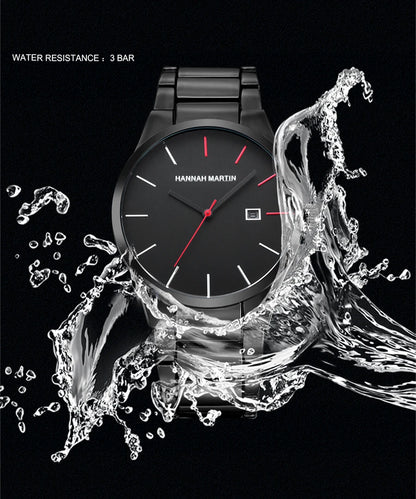 „Hannah Martin“ vyriškas laikrodis, nerūdijančio plieno korpusas, kvarcinis mechanizmas, 41 mm ciferblatas, verslo stiliaus, su kalendoriaus rodymu (imitacija)