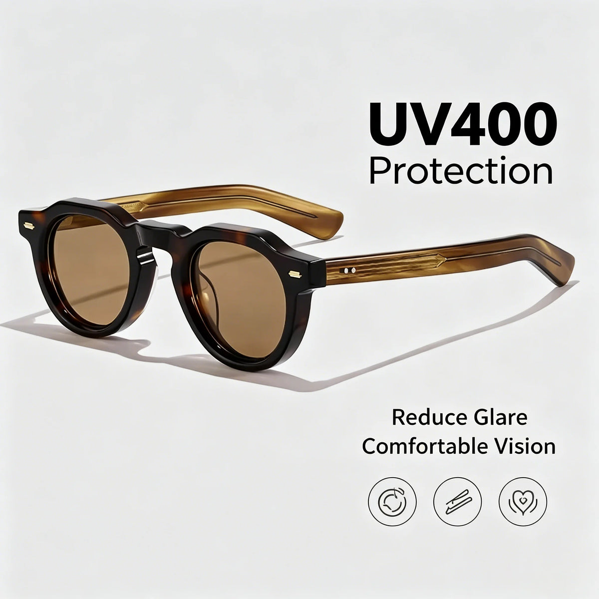 HBK Vintage – Ochelari de soare simpli, rotunzi, pentru bărbați, cu ramă mică, din acetat de înaltă calitate; ochelari de soare pentru femei, pentru petreceri, călătorii și activități în aer liber