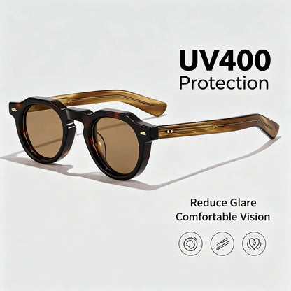 HBK Vintage – Ochelari de soare simpli, rotunzi, pentru bărbați, cu ramă mică, din acetat de înaltă calitate; ochelari de soare pentru femei, pentru petreceri, călătorii și activități în aer liber