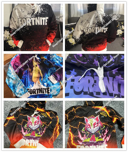 Sweatshirt med Fortnite-tryck för barn 2-14Y, huvtröja för pojkar och flickor, Harajuku-modejacka, barnkläder för spel och cosplaykostym