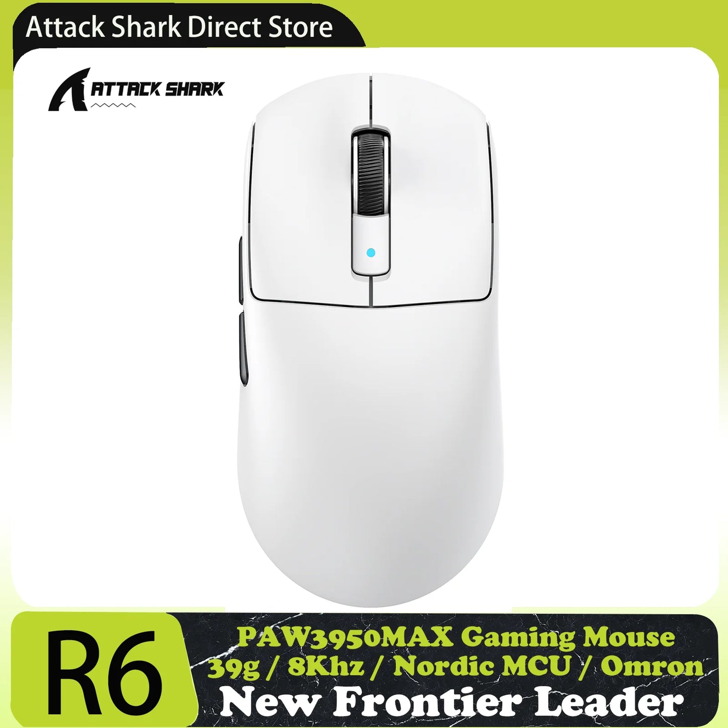 Mysz gamingowa bezprzewodowa ATTACK SHARK R6 PAW3950MAX, próbkowanie 8Khz, ultralekka 39g, Nordic 52840 MCU, optyczne mikroprzełączniki Omron