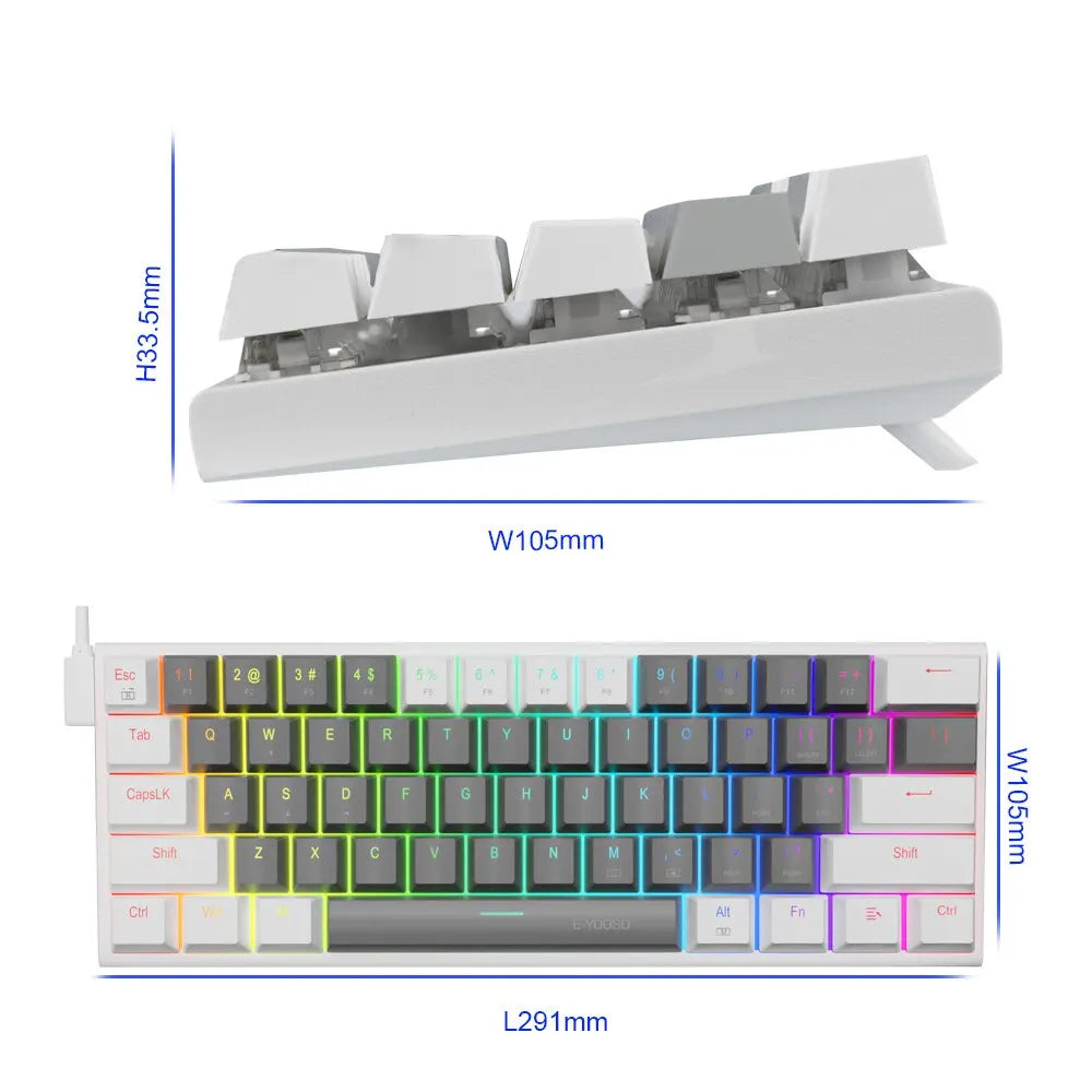 E-YOOSO Z11 RGB USB 60% Mini Mechanical Gaming Keyboard Blue Red Switch 61 Keys Wired Detachable Cable, Portable for Travel PC