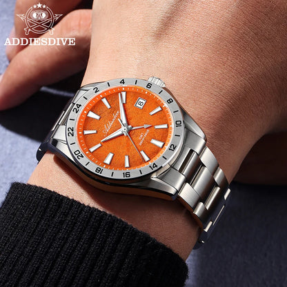 ADDIESDIVE Luxury Swiss Ronda GMT Watch 200M Water Resistant Dual Time Zone BGW9 Luminous 38mm Stainless Steel Quartz Movement