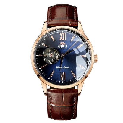 Orient Men's Automatic Open Heart Watch Blue Dial Stainless Steel Band Casual Dress Wristwatch 30M Water Resistant Fashion Watch