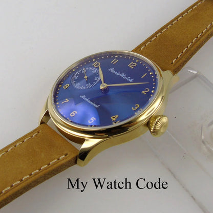 Vintage PARNIS Mechanical Hand Winding Watch Men Gold 44mm Steel Wristwatch Sport 17 Jewels 6497 Movtt Khaki Band Glass Back