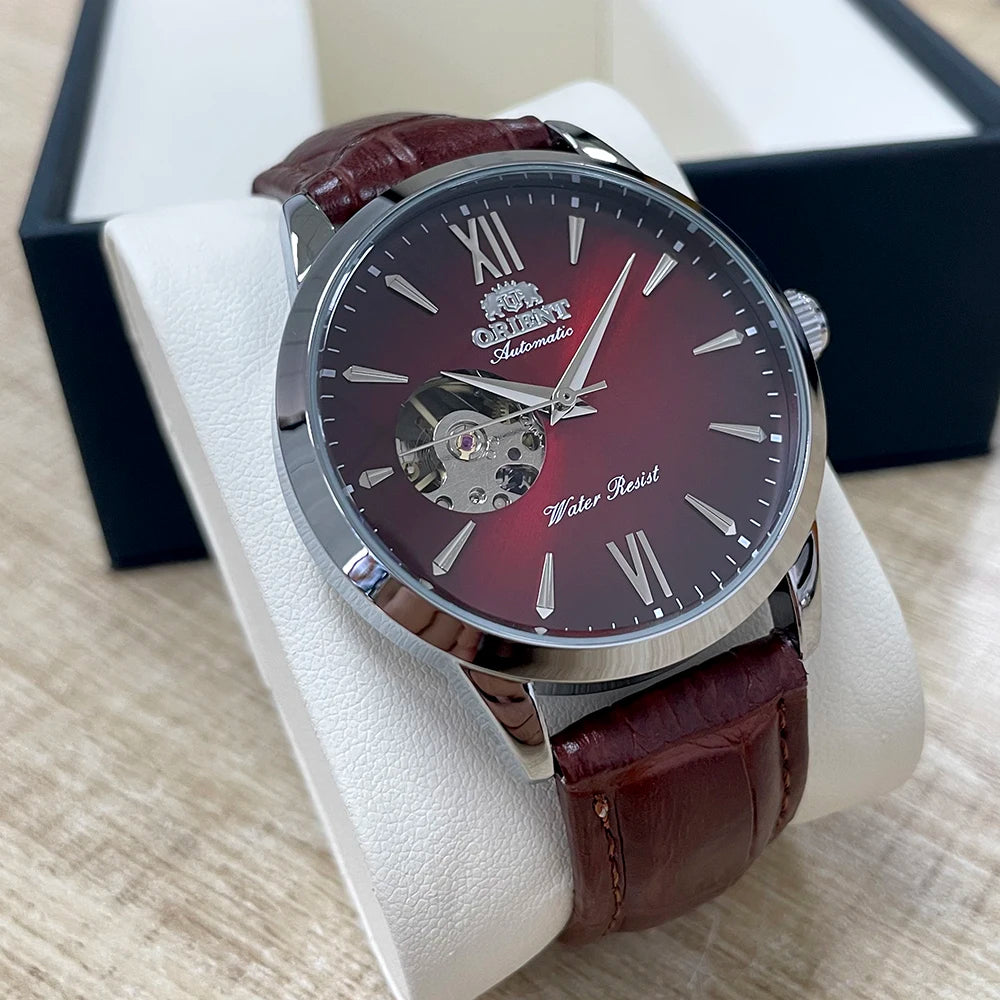 Orient Men's Automatic Open Heart Watch Blue Dial Stainless Steel Band Casual Dress Wristwatch 30M Water Resistant Fashion Watch