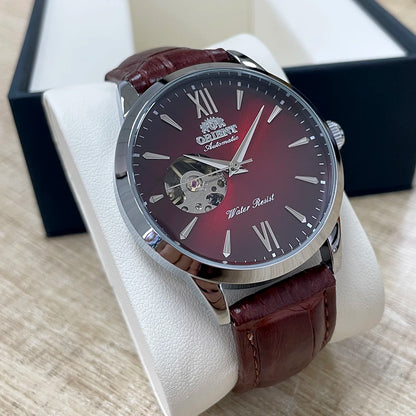 Orient Men's Automatic Open Heart Watch Blue Dial Stainless Steel Band Casual Dress Wristwatch 30M Water Resistant Fashion Watch