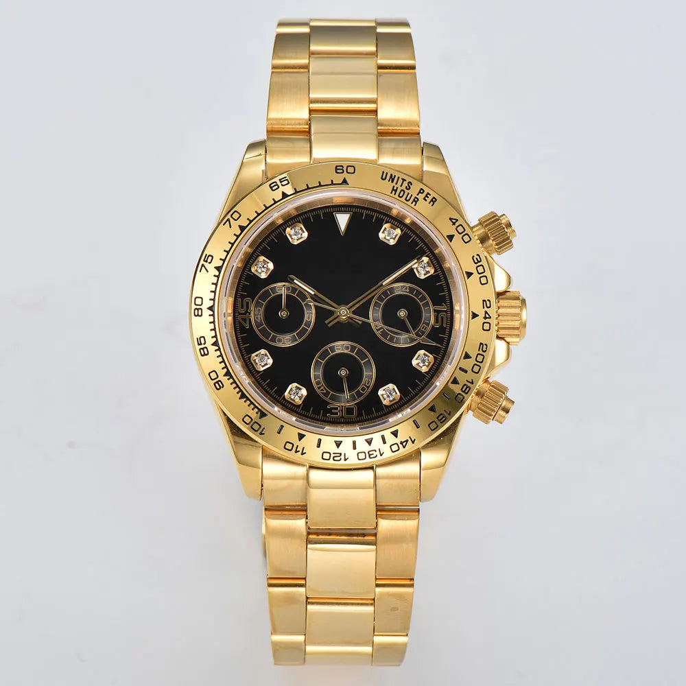 Luxury VK63 Watches gold 39mm quartz Chronograph Business Watch Men's VK63 Sport Sapphire Glass Gem dial Ceramic bezel inser