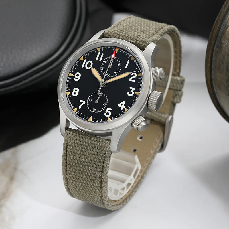 Militado ML1868KF Retro VK67 Quartz Chronograph Watch Stainless Steel Case 3 Dial Waterproof 100M  Multifunction Military Watch